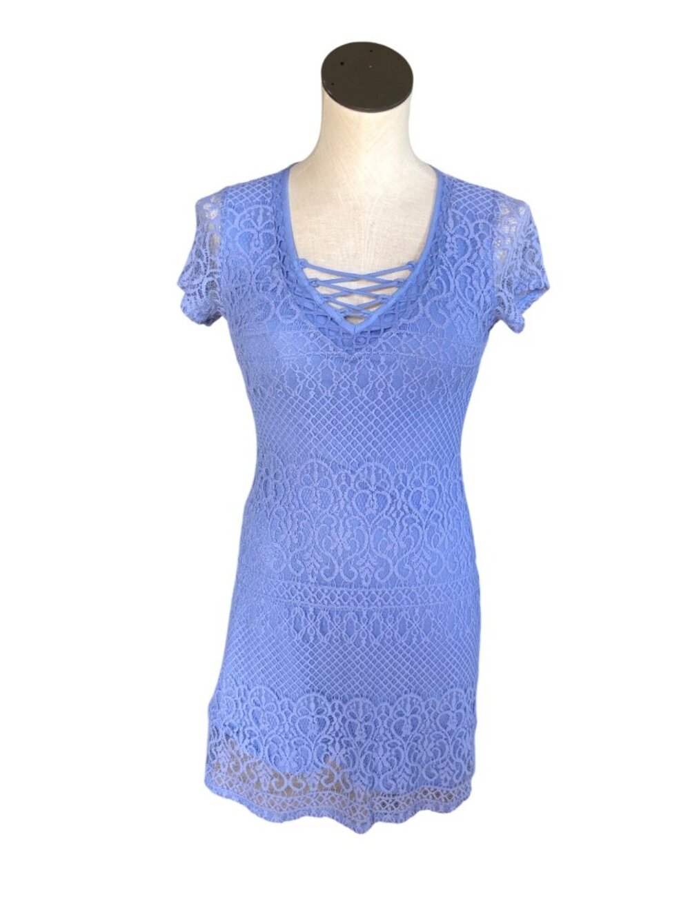 Holister Dress Womens S Fit Flare Lace Keyhole Back Crisscross Front Periwinkle - Picture 8 of 11